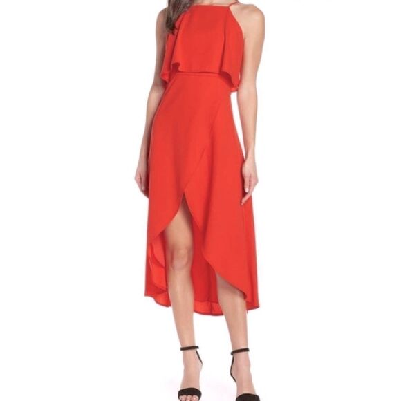 NWT Elizabeth Crosby Red High Low Stella Dress Large - Picture 1 of 4